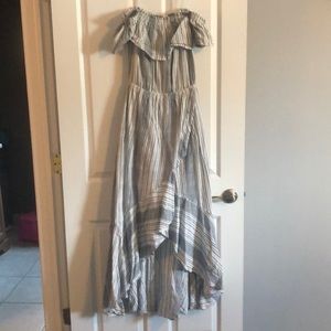 Off the shoulder white and blue dress